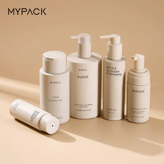 Mypack Eco Friendly Hair Care Shampoo Body Cream Bottle Set Packaging Beige Cosmetic Packaging Set Bottle 100ml 280ml 350ml 