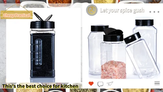 Large Pet Plastic Square Round Spice Container Jars for Food Storage Spice Bottle Packaging 